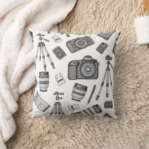 Vintage Photography Equipment Pattern Throw Pillow