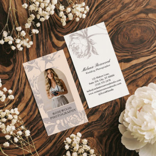 Vintage Photography Hand Drawn Sketch Floral Photo Business Card