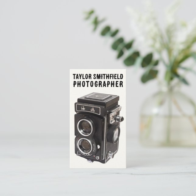 Vintage Photography Trendy Camera Business Card (Standing Front)