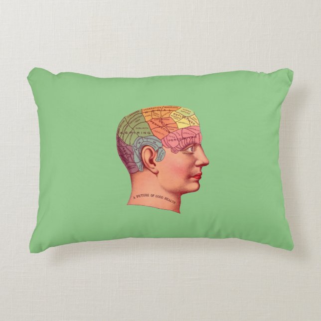Vintage Phrenology Head Mind Brain Map Accent Pillow (Front)