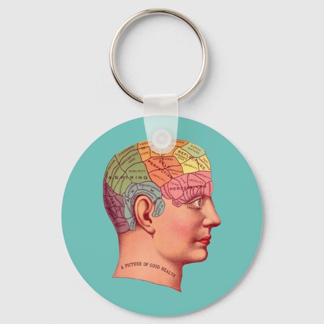 Vintage Phrenology Head Mind Brain Map Keychain (Front)