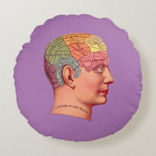 Vintage Phrenology Head Mind Brain Map Round Pillow