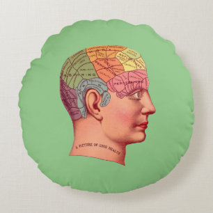 Vintage Phrenology Head Mind Brain Map Round Pillow