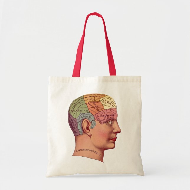 Vintage Phrenology Head Mind Brain Map Tote Bag (Front)