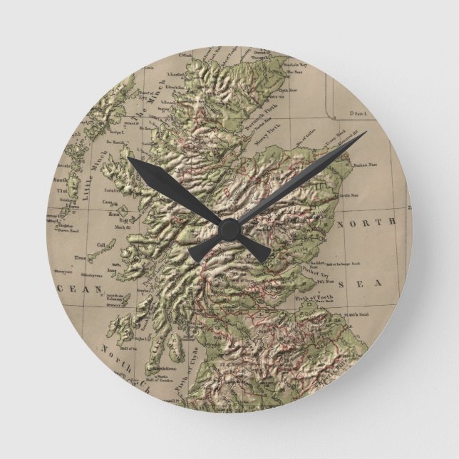 Vintage Physical Map of Scotland (1880) Round Clock (Front)