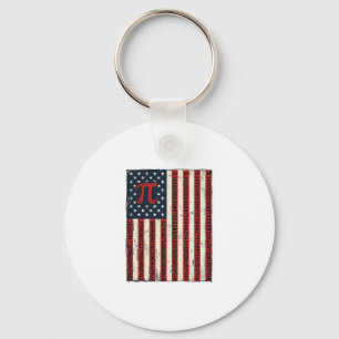 Vintage Pi American Flag Math Teacher Shirt Design Keychain