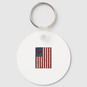 Vintage Pi American Flag Math Teacher Shirt Design Keychain
