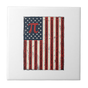Vintage Pi American Flag Math Teacher Shirt Design Tile