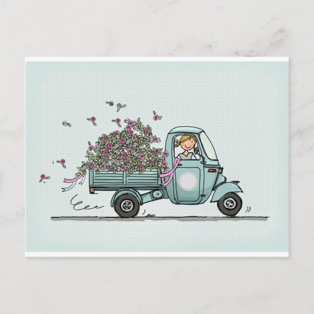 Vintage Piaggio Pick Up with flowers Postcard (Front)