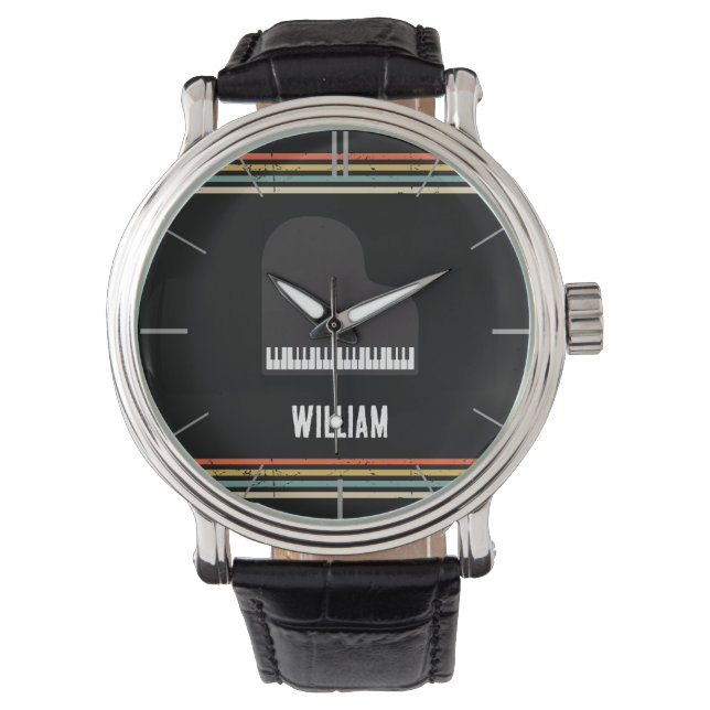 Vintage  Piano Keyboard Personalized Musician's Watch (Front)