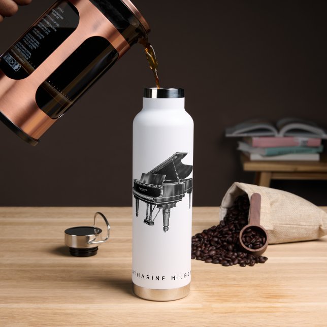 Vintage Piano Minimalist White Water Bottle (Coffee)