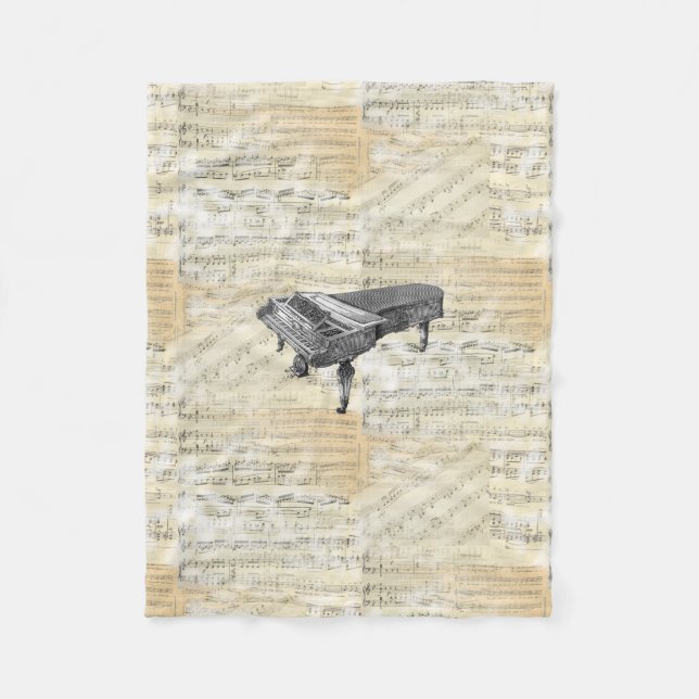 Vintage Piano Sheet Music Fleece Blanket (Front)