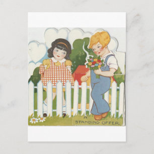 Vintage Picket Fence Valentine Holiday Postcard