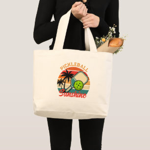 Vintage Pickleball Sunshine Club Retro Paddle Large Tote Bag