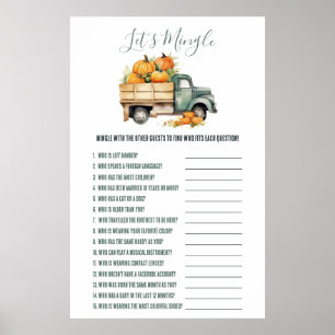 Vintage Pickup Truck Let's Mingle Baby Shower Game Poster