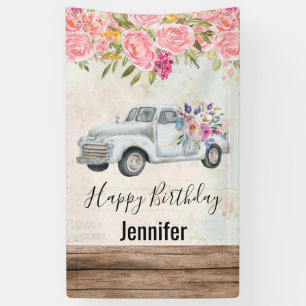 Vintage Pickup Truck Rustic Watercolor Birthday Banner
