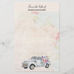 Vintage Pickup Truck Rustic Watercolor Stationery