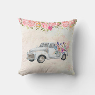 Vintage Pickup Truck Rustic Watercolor Throw Pillow
