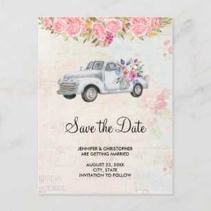 Vintage Pickup Truck Rustic Wedding Save the Date Invitation Postcard