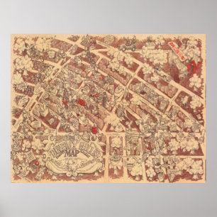 Vintage Pictorial Beverly Hills Map Poster 1974