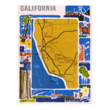 Vintage Pictorial California Map Poster 1950