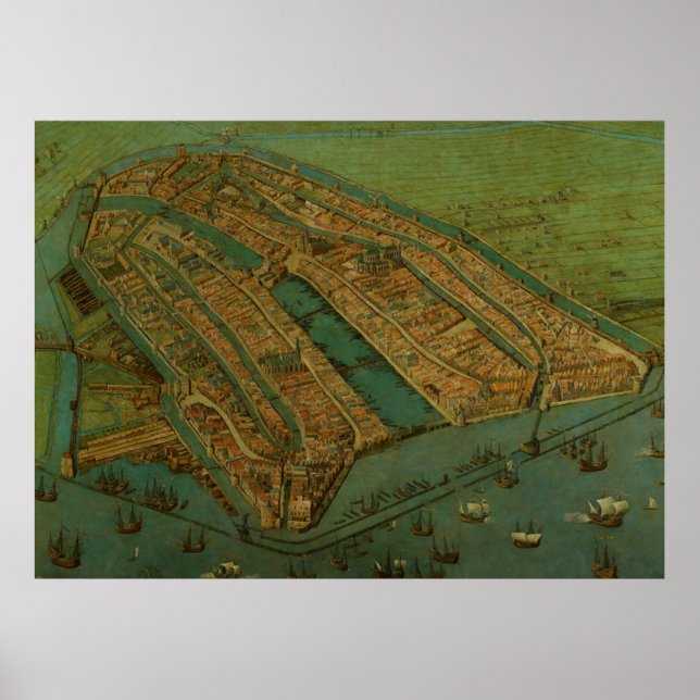 Vintage Pictorial Map of Amsterdam (1538) Poster (Front)