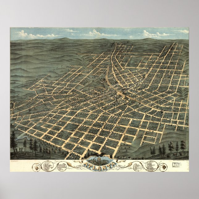 Vintage Pictorial Map of Atlanta (1871) Poster (Front)