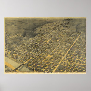 Vintage Pictorial Map of Austin Texas (1887) Poster