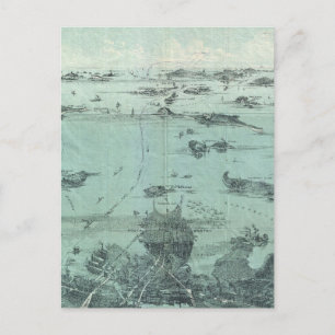 Vintage Pictorial Map of Boston Harbour (1897) Postcard