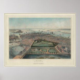 Vintage Pictorial Map of Boston MA (1850) Poster