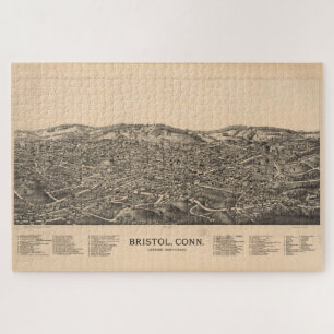 Vintage Pictorial Map of Bristol CT (1889) Jigsaw Puzzle