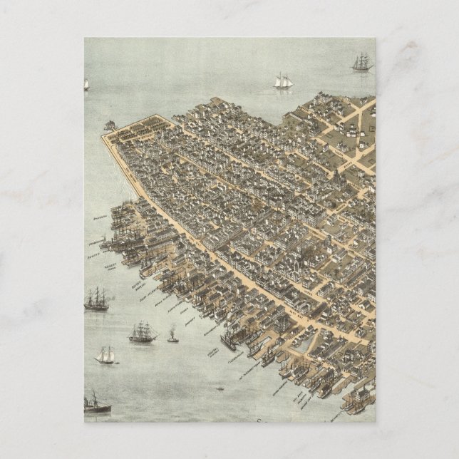 Vintage Pictorial Map of Charleston (1872) Postcard (Front)