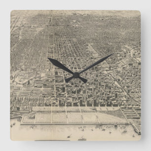 Vintage Pictorial Map of Chicago (1916) Square Wall Clock