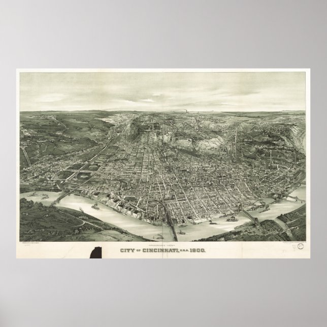 Vintage Pictorial Map of Cincinnati (1900) Poster (Front)