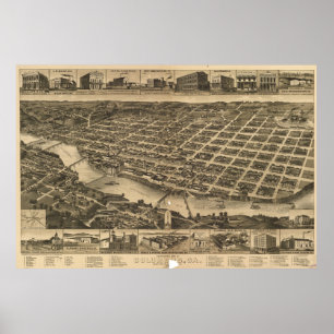 Vintage Pictorial Map of Columbus Georgia (1886) Poster