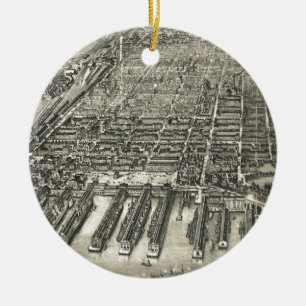 Vintage Pictorial Map of Hoboken NJ (1904) Ceramic Ornament