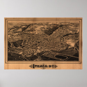 Vintage Pictorial Map of Ithaca New York (1882) Poster