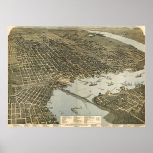 Vintage Pictorial Map of Jacksonville FL (1893) Poster