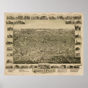 Vintage Pictorial Map of Jamaica Plain MA (1891) Poster