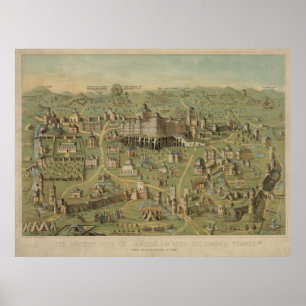 Vintage Pictorial Map of Jerusalem Israel (1871) Poster