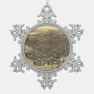 Vintage Pictorial Map of Key West FL (1884) Snowflake Pewter Christmas Ornament