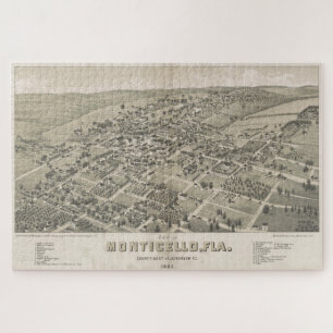 Vintage Pictorial Map of Monticello FL (1885) Jigsaw Puzzle