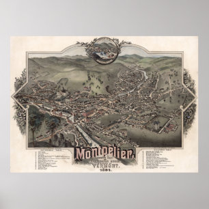 Vintage Pictorial Map of Montpelier Vermont (1884) Poster