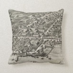Vintage Pictorial Map of Narragansett RI (1888) Throw Pillow