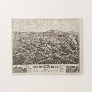 Vintage Pictorial Map of New Canaan CT (1878) Jigsaw Puzzle