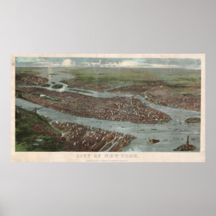Vintage Pictorial Map of New York City (1879) 3 Poster