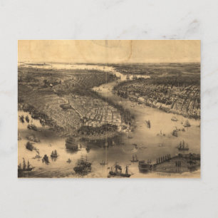 Vintage Pictorial Map of NYC and Brooklyn (1851) Postcard
