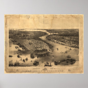 Vintage Pictorial Map of NYC and Brooklyn (1851) Poster