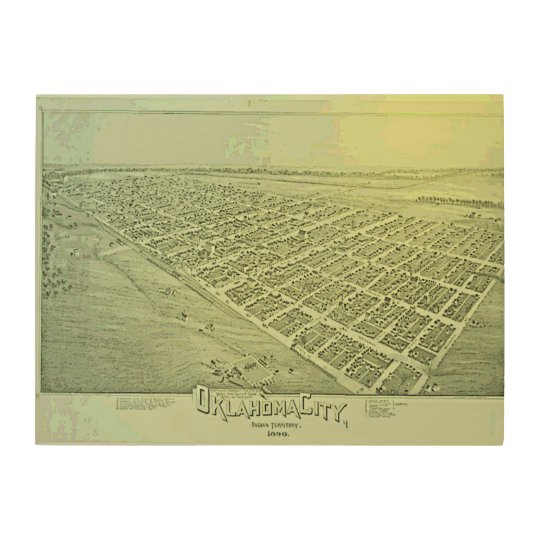 Vintage Pictorial Map of Oklahoma City in 1890 Wood Wall Art