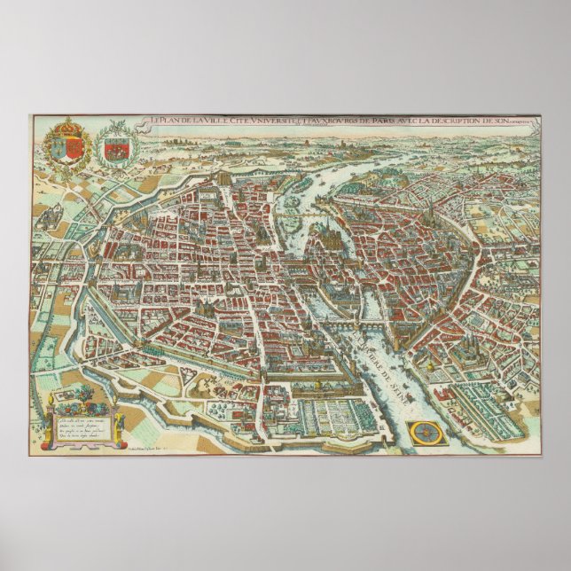 Vintage Pictorial Map of Paris (1615) Poster (Front)
